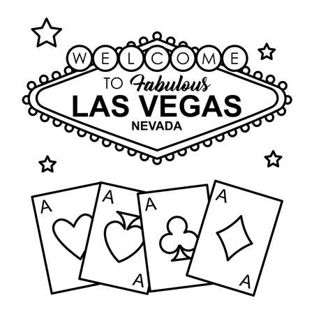 las vegas billboard and gambling cards over white background, line style, vector illustrationのイラスト素材