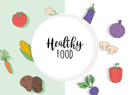 Healthy food with vegetables set design, organic and healthy theme Vector illustrationのイラスト素材