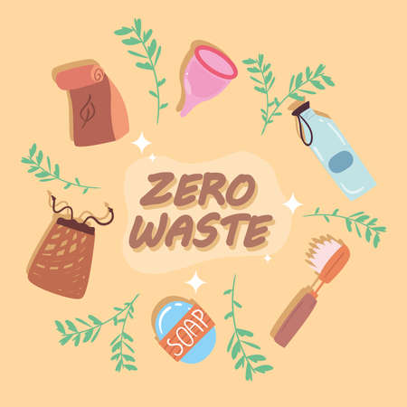 Zero waste icon set design, Save planet eco green recycle theme Vector illustrationのイラスト素材