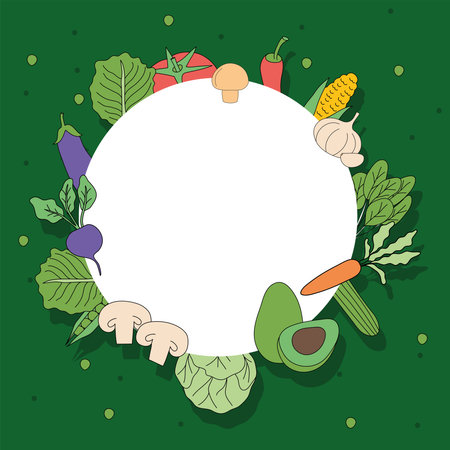 vegetables around seal stamp design, food organic and healthy theme Vector illustrationのイラスト素材