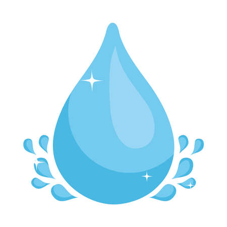 water drop and small drops of water around over white background, colorful design, vector illustrationのイラスト素材