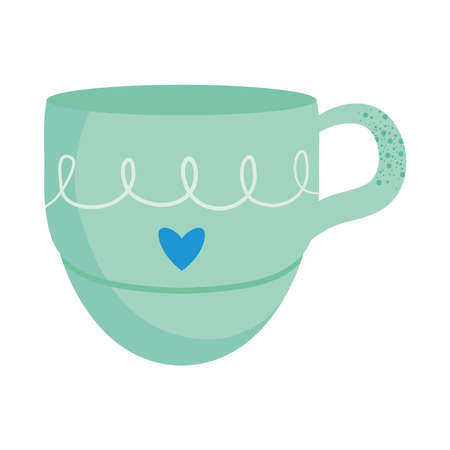 green mug with heart icon over white background, colorful design, vector illustrationのイラスト素材