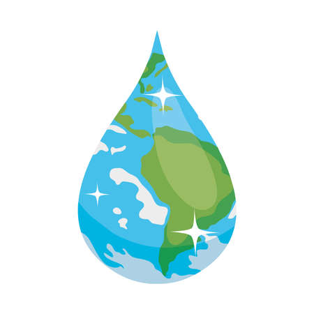 earth planet in water drop shape over white background, colorful design, vector illustrationのイラスト素材