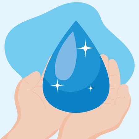 hands holding a water drop over white background, colorful design, vector illustrationのイラスト素材