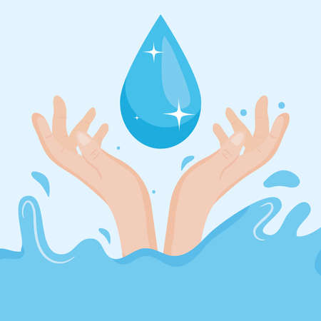 colorful design of hands and water drop over white background, vector illustrationのイラスト素材