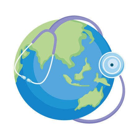 earth planet with stethoscope over white background, colorful design, vector illustrationのイラスト素材