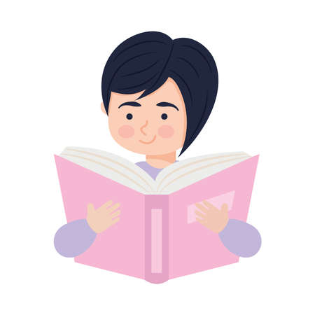 icon of woman reading a book over white background, colorful design, vector illustrationのイラスト素材