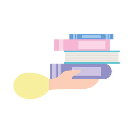 hand holding a books icon over white background, colorful design, vector illustrationのイラスト素材
