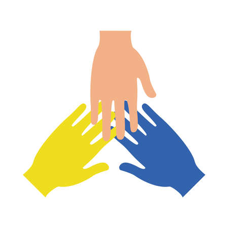 World down syndrome day, solidarity hand and colorful hands over white background, vector illustrationのイラスト素材