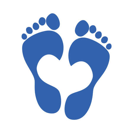 blue footprints making a heart shape over white background, colorful design, vector illustrationのイラスト素材