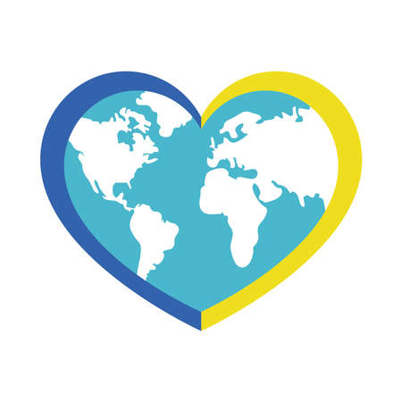 down syndrome day concept, earth planet with heart ribbon over white background, colorful design, vector illustrationのイラスト素材