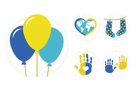 balloons and down syndrome day icon set over white background, colorful design, vector illustrationのイラスト素材