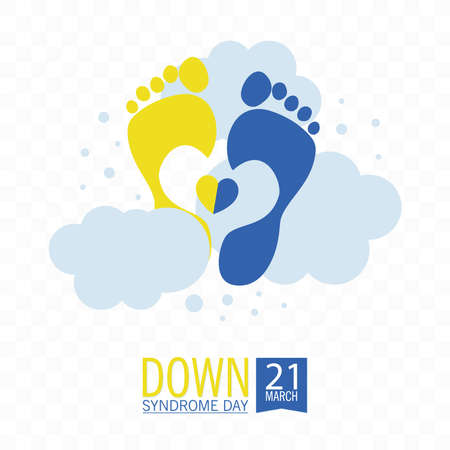 down syndrome day design with footprints and clouds over white background, colorful design, vector illustrationのイラスト素材