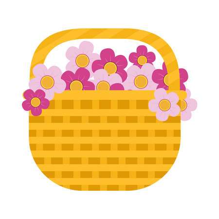 basket with beautiful flowers over white background, colorful design, vector illustrationのイラスト素材
