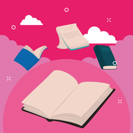 books at sky on pink background design, Education literature and read theme Vector illustrationのイラスト素材