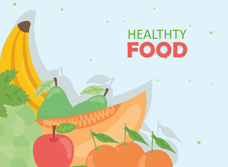 Healthy food fruits icon bundle design, organic eco bio and fresh theme Vector illustrationのイラスト素材