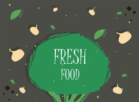 Fresh food broccoli and onions design, healthy organic eco bio and fresh theme Vector illustrationのイラスト素材