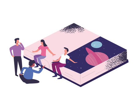 people on isometric space book design, Education literature and read theme Vector illustration