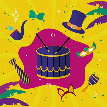 carnival drum with icon set design, Party decoration celebration and festival theme Vector illustrationのイラスト素材