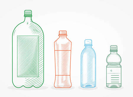 drink bottles set over white background, sketch style, vector illustrationのイラスト素材