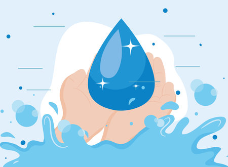 Water day with drop on hands design, Environment save nature and ecology theme Vector illustrationのイラスト素材