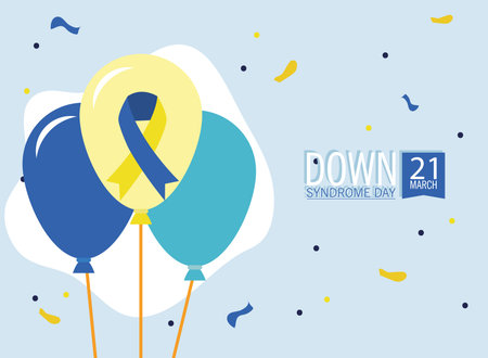 Down syndrome balloons with ribbon and confettiのイラスト素材