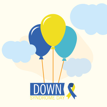 Down syndrome balloons and cloudsのイラスト素材