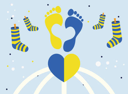 Down syndrome footprints heart and socksのイラスト素材