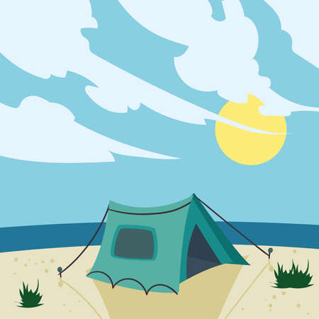 Camping tent at beach landscape design of camp adventure lifestyle and travel theme Vector illustrationのイラスト素材