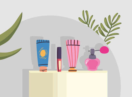 Cosmetic suncream lipstick cream and perfum design, Make up fashion style and skin theme Vector illustrationのイラスト素材