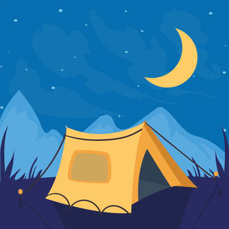 Camping tent at night design of camp adventure lifestyle and travel theme Vector illustrationのイラスト素材