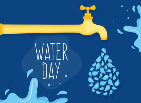 Water day with drops and tap design, Environment save nature and ecology theme Vector illustrationのイラスト素材