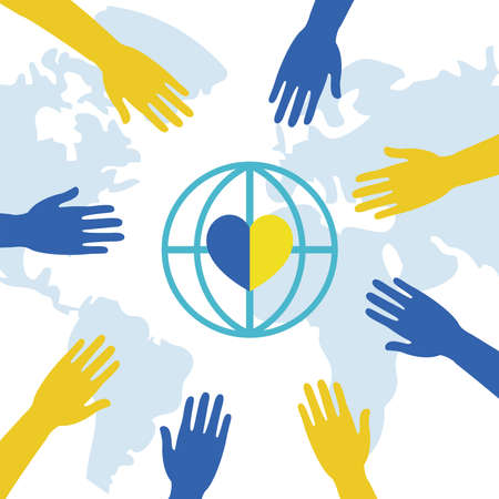 Down syndrome hands and heart on global sphereのイラスト素材