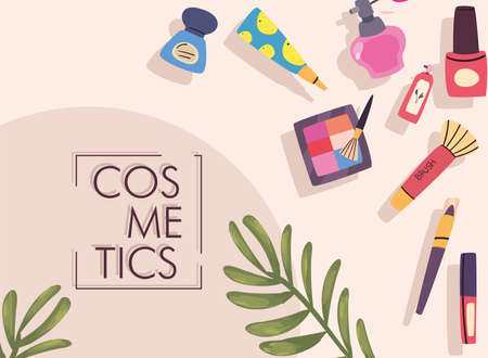 Cosmetic icon set with leaves design, Make up fashion style and skin theme Vector illustrationのイラスト素材