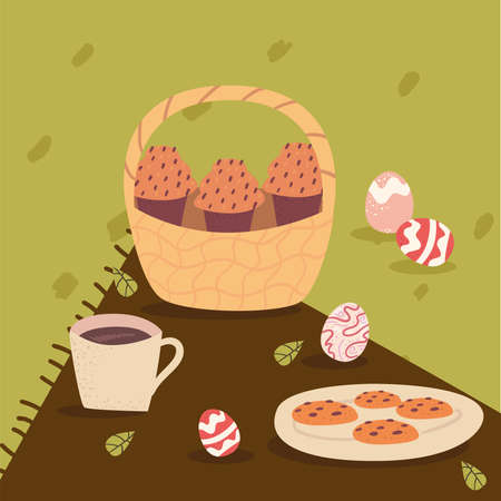 Happy easter basket with muffinsのイラスト素材