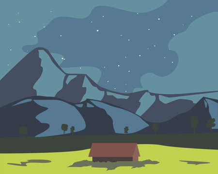 Landscape of mountains and house design, nature and outdoor theme Vector illustrationのイラスト素材