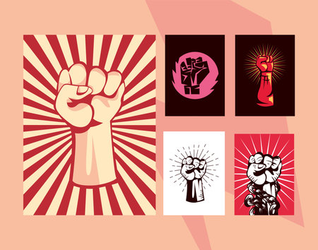Revolution fists up banners collection design, Manifestation protest demonstration and political...