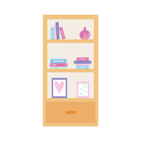 bookshelf with books and ornamentsのイラスト素材