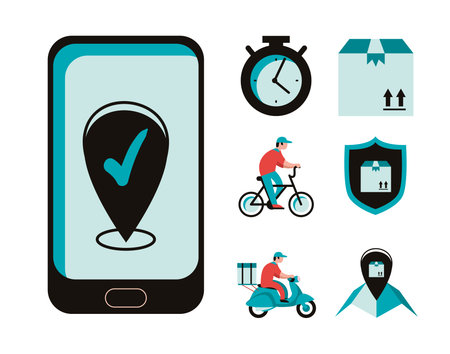 Isolated delivery smartphone and symbols