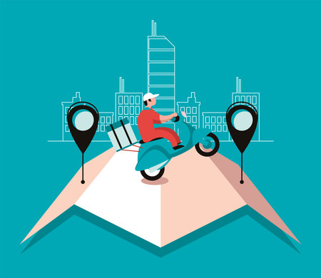 Delivery logistics man on motorcycleのイラスト素材