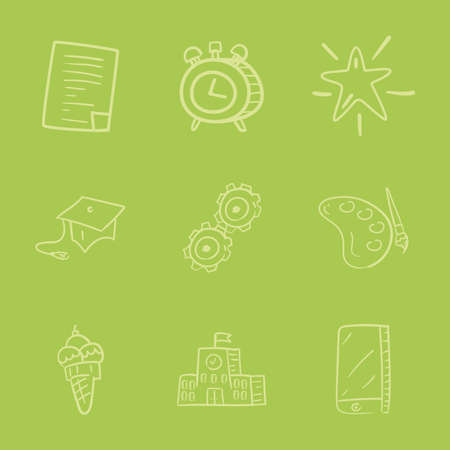 Doodle icons on green backgroundのイラスト素材