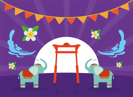 Water asian songkran festival elephantsのイラスト素材