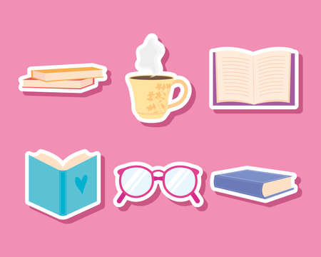 set of books and glassesのイラスト素材