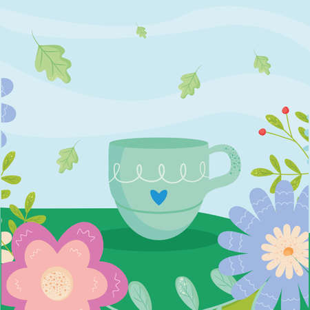 Spring mug with flowers and leaves outside design, Season natural floral ornament garden and decoration theme Vector illustrationのイラスト素材