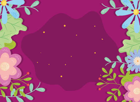 spring flowers frame on purple background design, natural floral plant and ornament theme Vector illustrationのイラスト素材