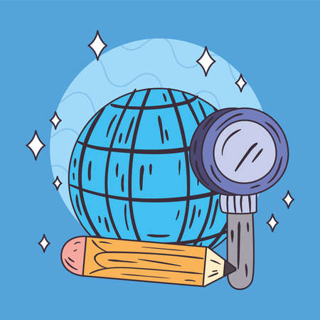 Global sphere pencil and lupeのイラスト素材