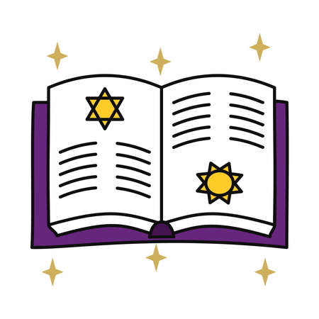 open magic book with symbolsのイラスト素材