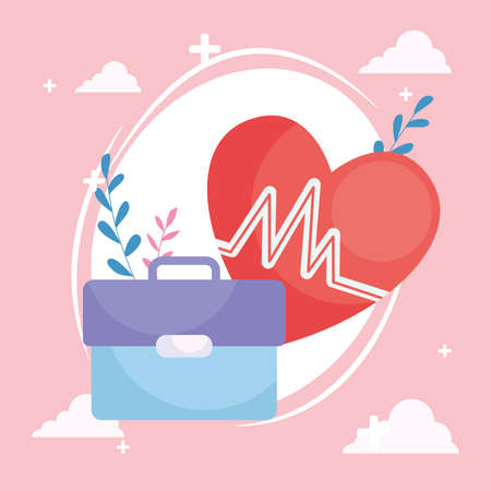 Medical heart pulse and suitcaseのイラスト素材