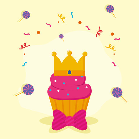 happy birthday muffin with crownのイラスト素材