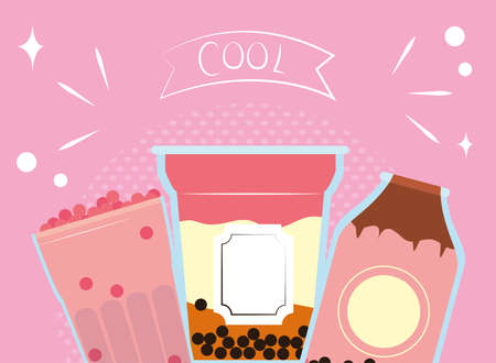 pink milk bubble tea glassesのイラスト素材